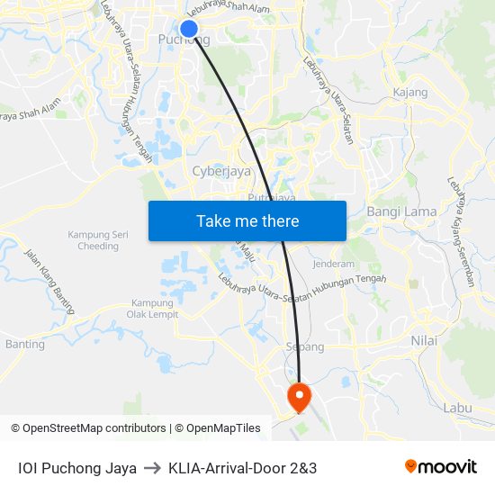 IOI Puchong Jaya to KLIA-Arrival-Door 2&3 map