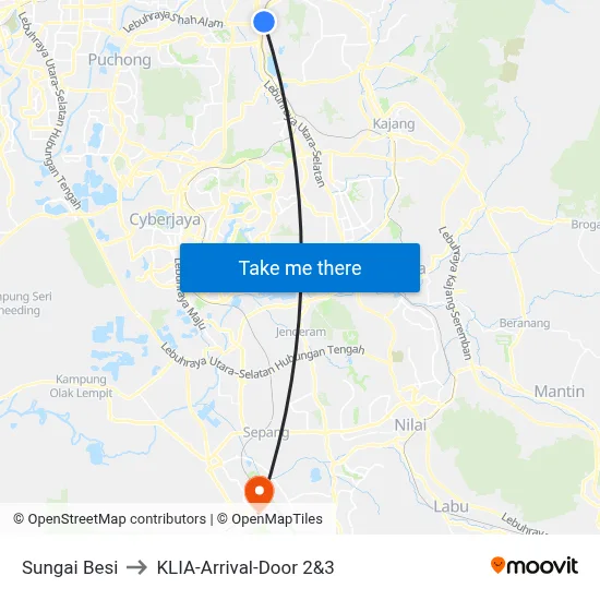 Sungai Besi to KLIA-Arrival-Door 2&3 map
