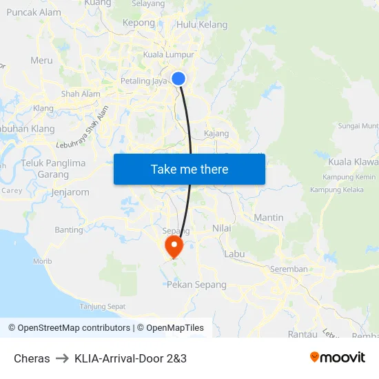Cheras to KLIA-Arrival-Door 2&3 map