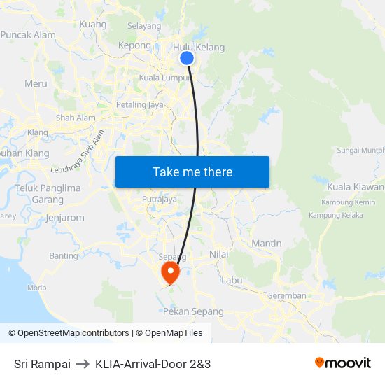 Sri Rampai to KLIA-Arrival-Door 2&3 map