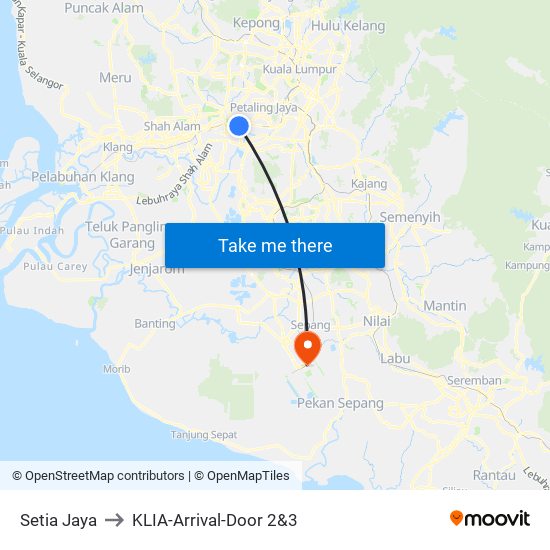 Setia Jaya to KLIA-Arrival-Door 2&3 map