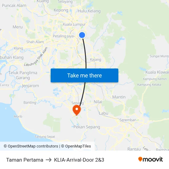 Taman Pertama to KLIA-Arrival-Door 2&3 map