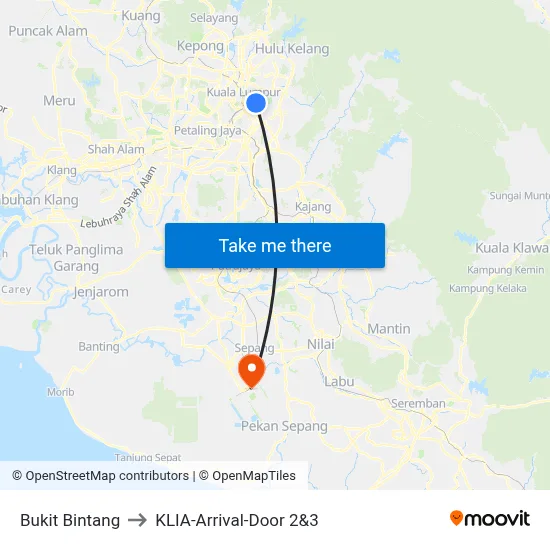 Bukit Bintang to KLIA-Arrival-Door 2&3 map