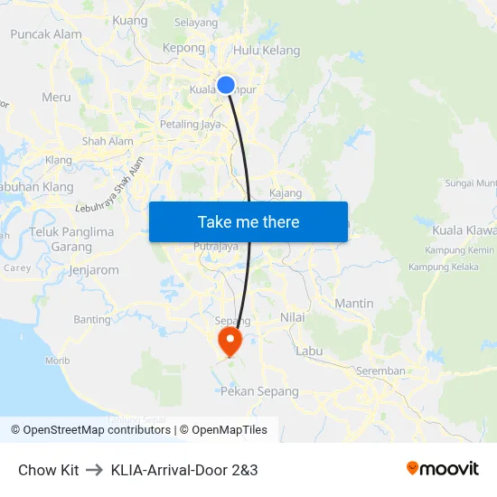 Chow Kit to KLIA-Arrival-Door 2&3 map