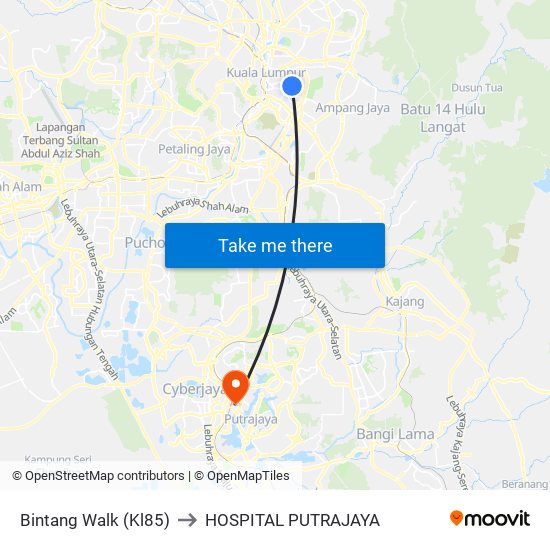 Bintang Walk (Kl85) to HOSPITAL PUTRAJAYA map
