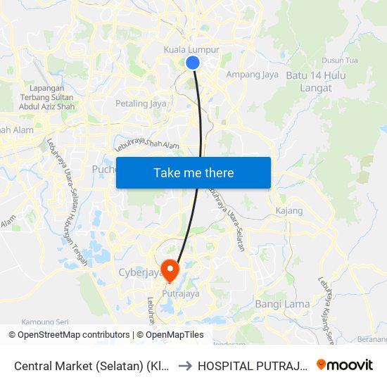 Central Market (Selatan) (Kl109) to HOSPITAL PUTRAJAYA map