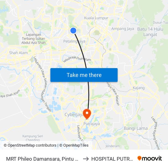 MRT Phileo Damansara, Pintu A (Pj823) to HOSPITAL PUTRAJAYA map