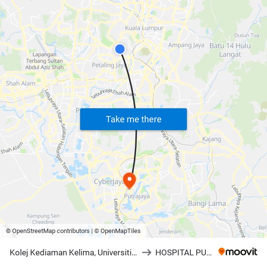 Kolej Kediaman Kelima, Universiti Malaya (Kl2343) to HOSPITAL PUTRAJAYA map
