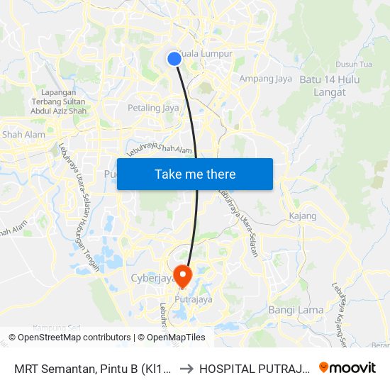 MRT Semantan, Pintu B (Kl1174) to HOSPITAL PUTRAJAYA map