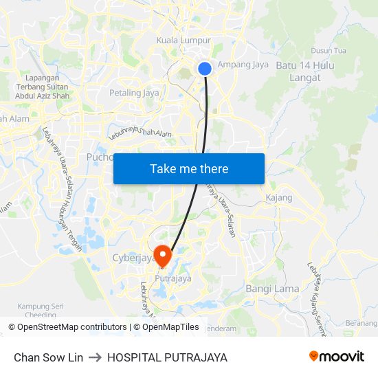 Chan Sow Lin to HOSPITAL PUTRAJAYA map