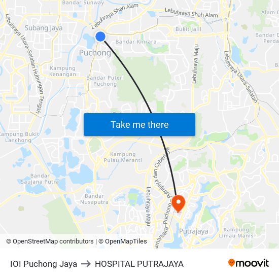 IOI Puchong Jaya to HOSPITAL PUTRAJAYA map