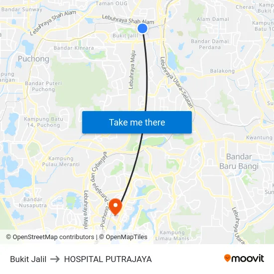 Bukit Jalil to HOSPITAL PUTRAJAYA map