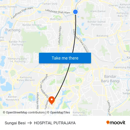 Sungai Besi to HOSPITAL PUTRAJAYA map