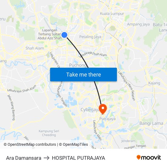 Ara Damansara to HOSPITAL PUTRAJAYA map