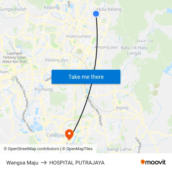 Wangsa Maju to HOSPITAL PUTRAJAYA map