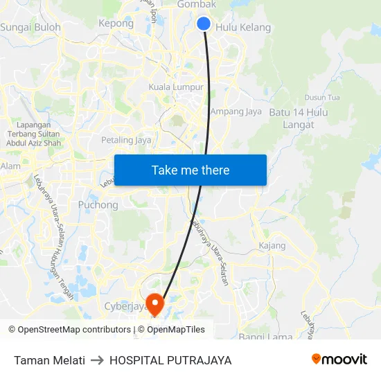 Taman Melati to HOSPITAL PUTRAJAYA map