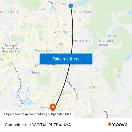 Gombak to HOSPITAL PUTRAJAYA map