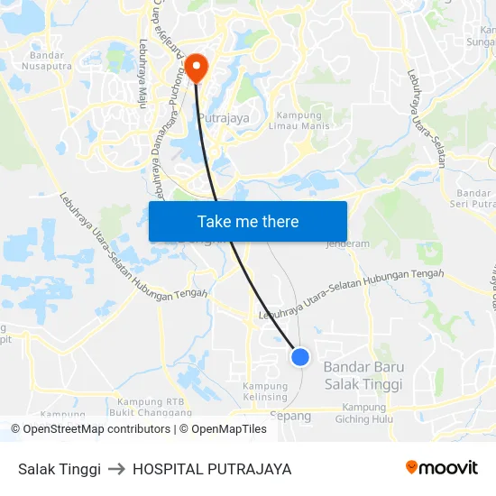 Salak Tinggi to HOSPITAL PUTRAJAYA map