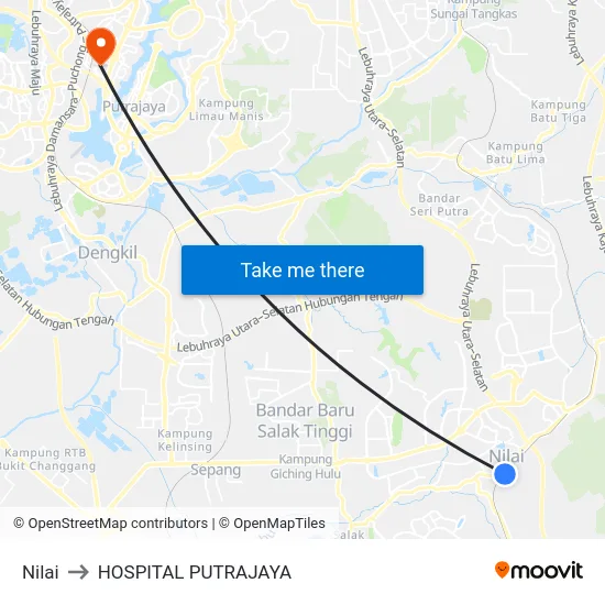 Nilai to HOSPITAL PUTRAJAYA map