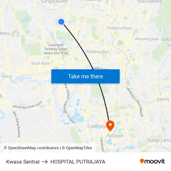 Kwasa Sentral to HOSPITAL PUTRAJAYA map