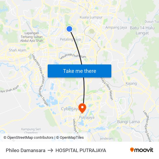 Phileo Damansara to HOSPITAL PUTRAJAYA map