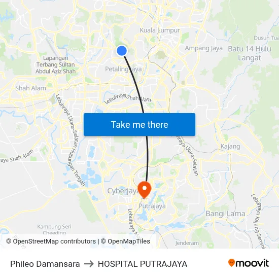 Phileo Damansara to HOSPITAL PUTRAJAYA map