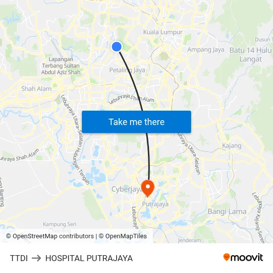 TTDI to HOSPITAL PUTRAJAYA map