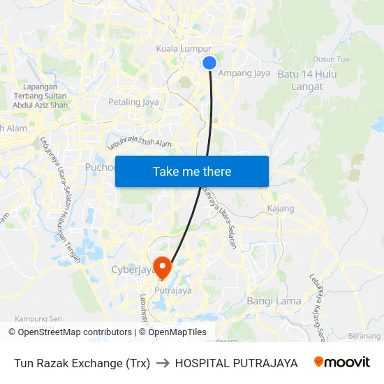 Tun Razak Exchange (Trx) to HOSPITAL PUTRAJAYA map