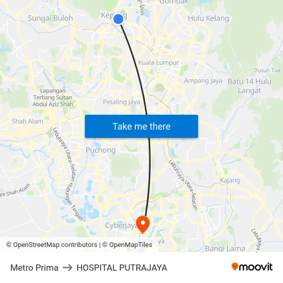 Metro Prima to HOSPITAL PUTRAJAYA map