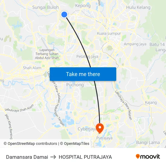 Damansara Damai to HOSPITAL PUTRAJAYA map