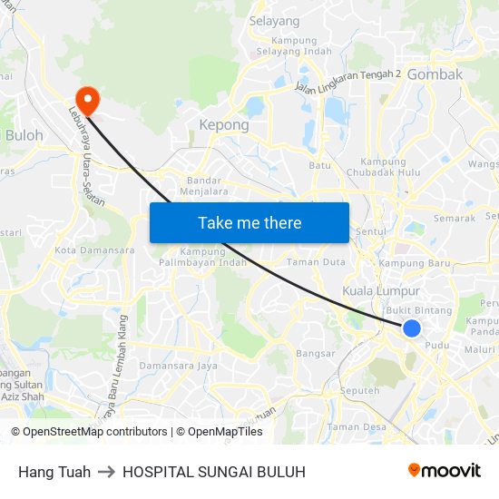 Hang Tuah to HOSPITAL SUNGAI BULUH map