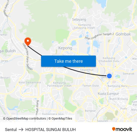 Sentul to HOSPITAL SUNGAI BULUH map