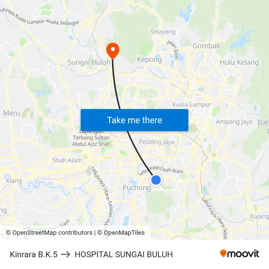 Kinrara B.K.5 to HOSPITAL SUNGAI BULUH map