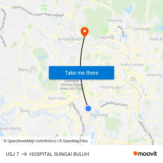 USJ 7 to HOSPITAL SUNGAI BULUH map