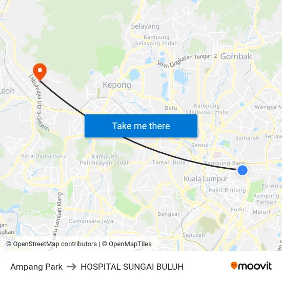 Ampang Park to HOSPITAL SUNGAI BULUH map