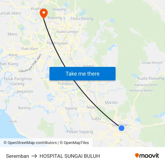 Seremban to HOSPITAL SUNGAI BULUH map