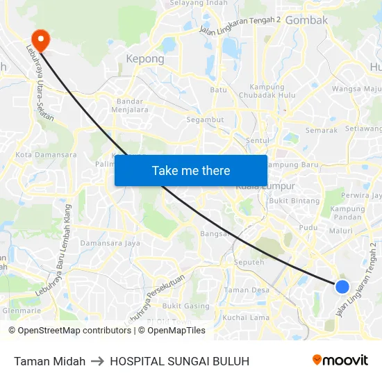 Taman Midah to HOSPITAL SUNGAI BULUH map