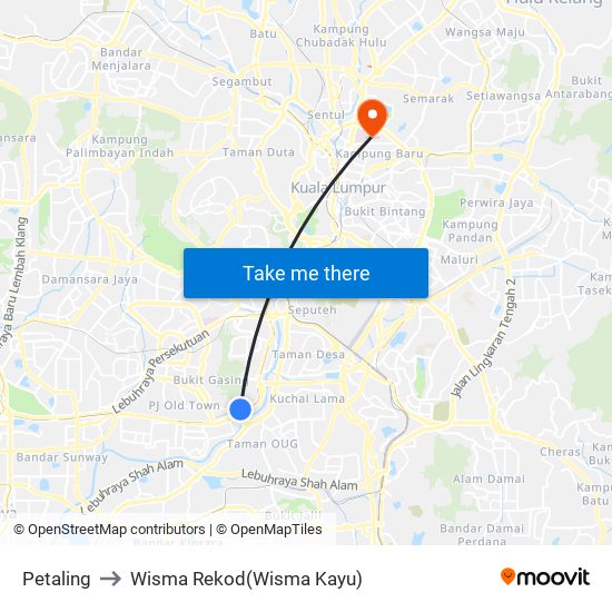 Petaling to Wisma Rekod(Wisma Kayu) map