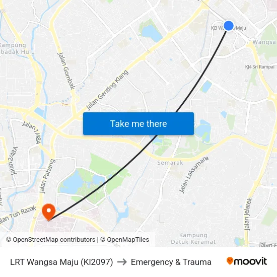 LRT Wangsa Maju (Kl2097) to Emergency & Trauma map