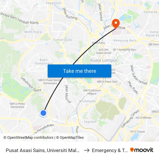Pusat Asasi Sains, Universiti Malaya (Kl1108) to Emergency & Trauma map