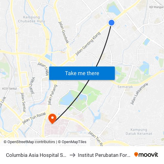 Columbia Asia Hospital Setapak (Opp) (Kl686) to Institut Perubatan Forensik Negara (Ipfn) map