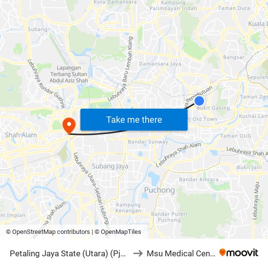 Petaling Jaya State (Utara) (Pj433) to Msu Medical Centre map