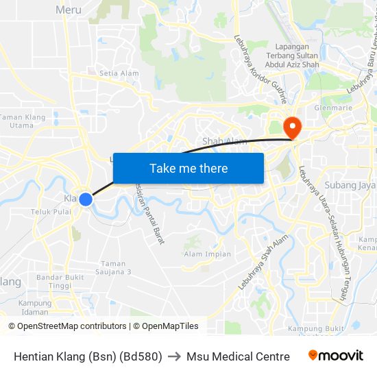 Hentian Klang (Bsn) (Bd580) to Msu Medical Centre map