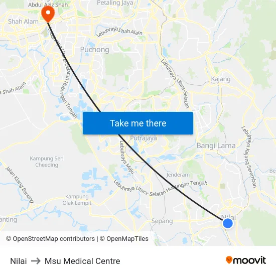 Nilai to Msu Medical Centre map