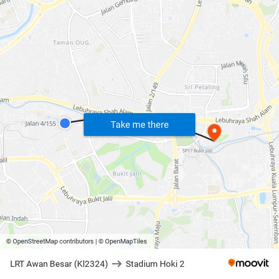 LRT Awan Besar (Kl2324) to Stadium Hoki 2 map