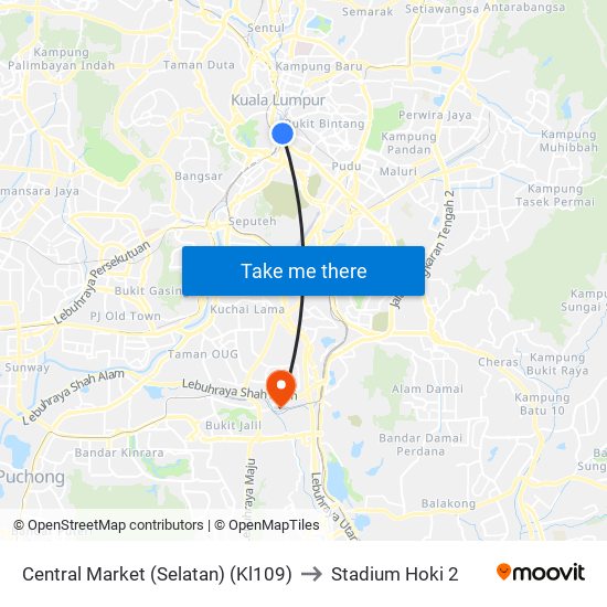 Central Market (Selatan) (Kl109) to Stadium Hoki 2 map