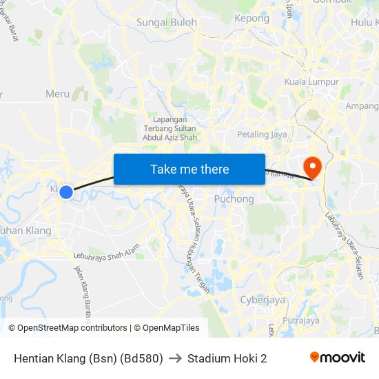 Hentian Klang (Bsn) (Bd580) to Stadium Hoki 2 map