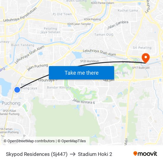 Skypod Residences (Sj447) to Stadium Hoki 2 map