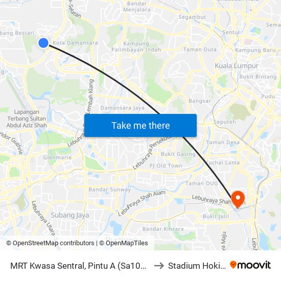 MRT Kwasa Sentral, Pintu A (Sa1020) to Stadium Hoki 2 map