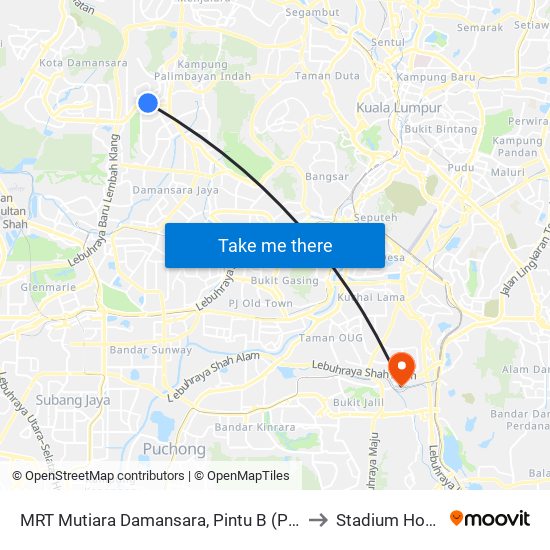 MRT Mutiara Damansara, Pintu B (Pj809) to Stadium Hoki 2 map